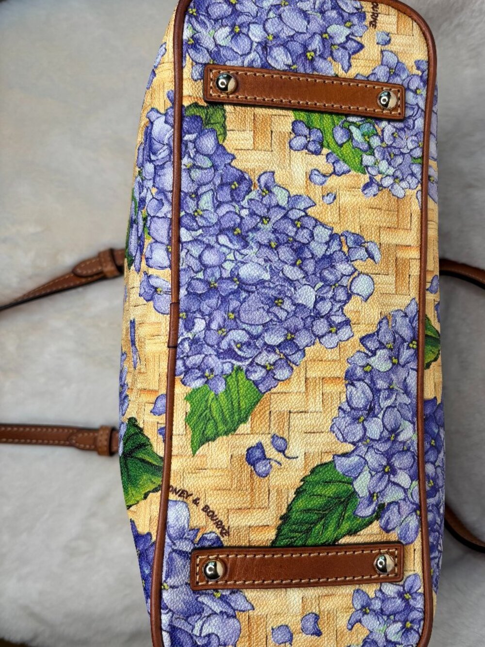 Dooney & Bourke Purple Hydrangea With Yellow Basketweave Design Shopper Tote Bag - Picture 7 of 16